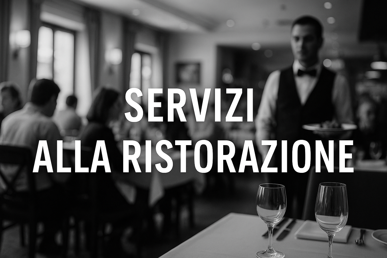 due consulenti del mondo della ristorazione che guardano in camera sorridenti, scritta servizi in sovrimpressione